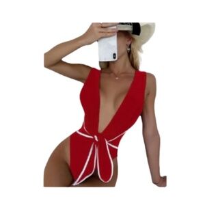 Women’s Deep V Front Tie One Piece Bathing Suit